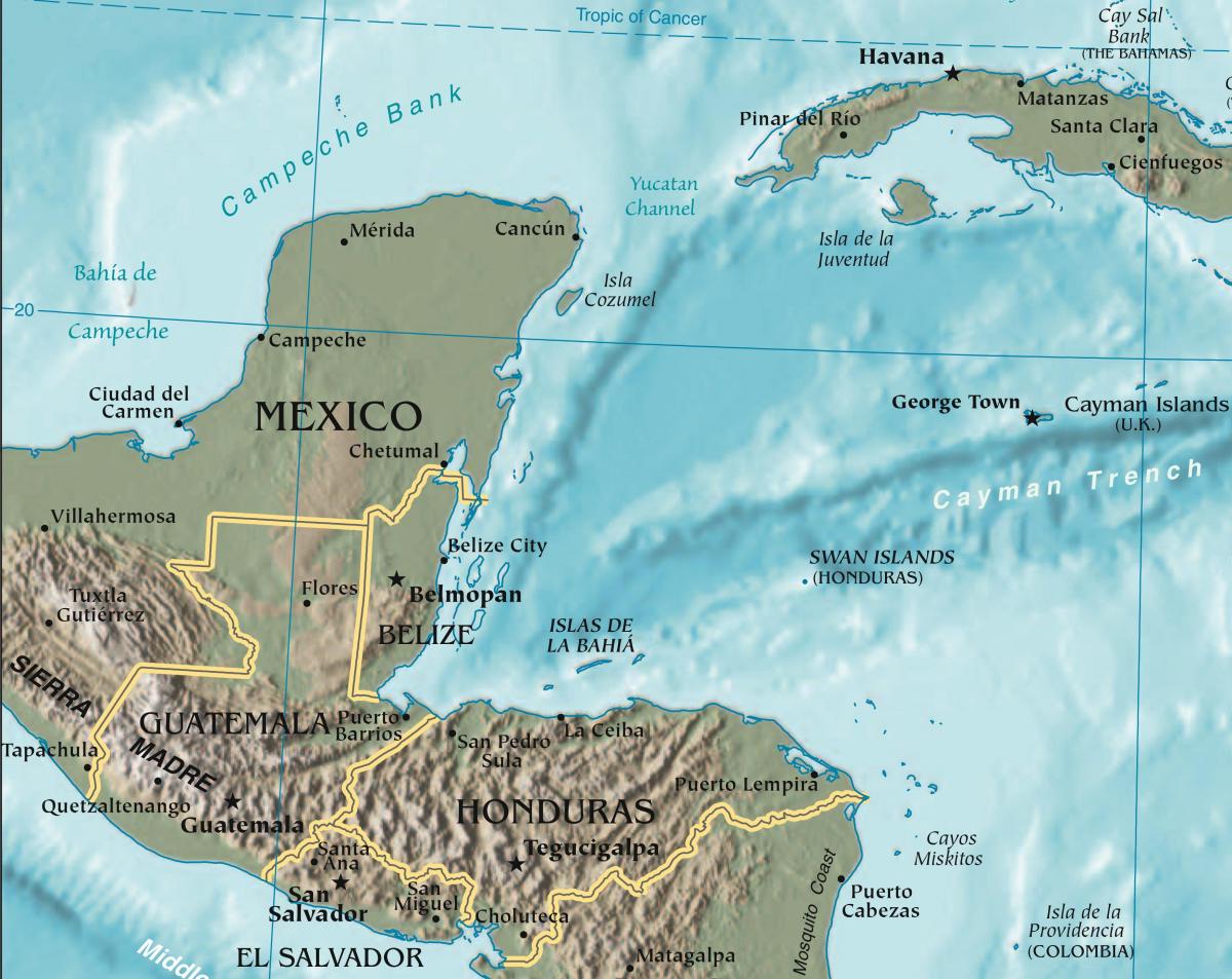 mappa del golfo di Honduras