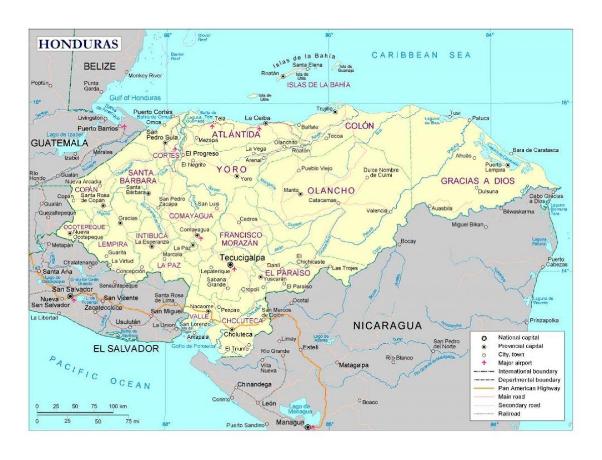 Honduras mappa con le città