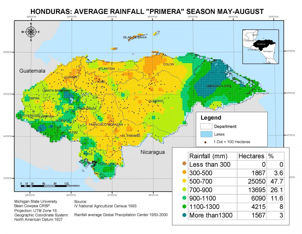 mappa di Honduras clima