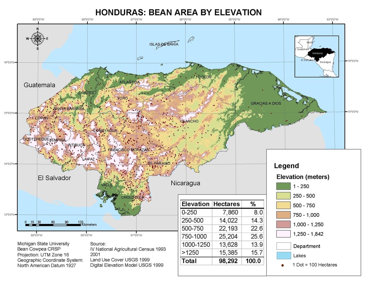 mappa di elevazione Honduras