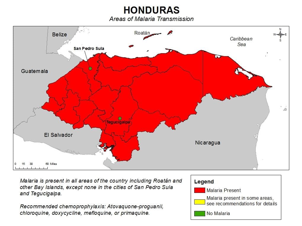 mappa di Honduras malaria