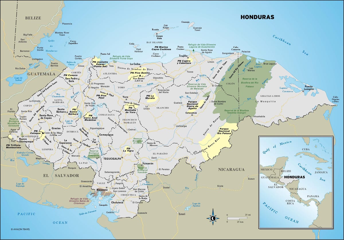 mappa di Honduras turistiche
