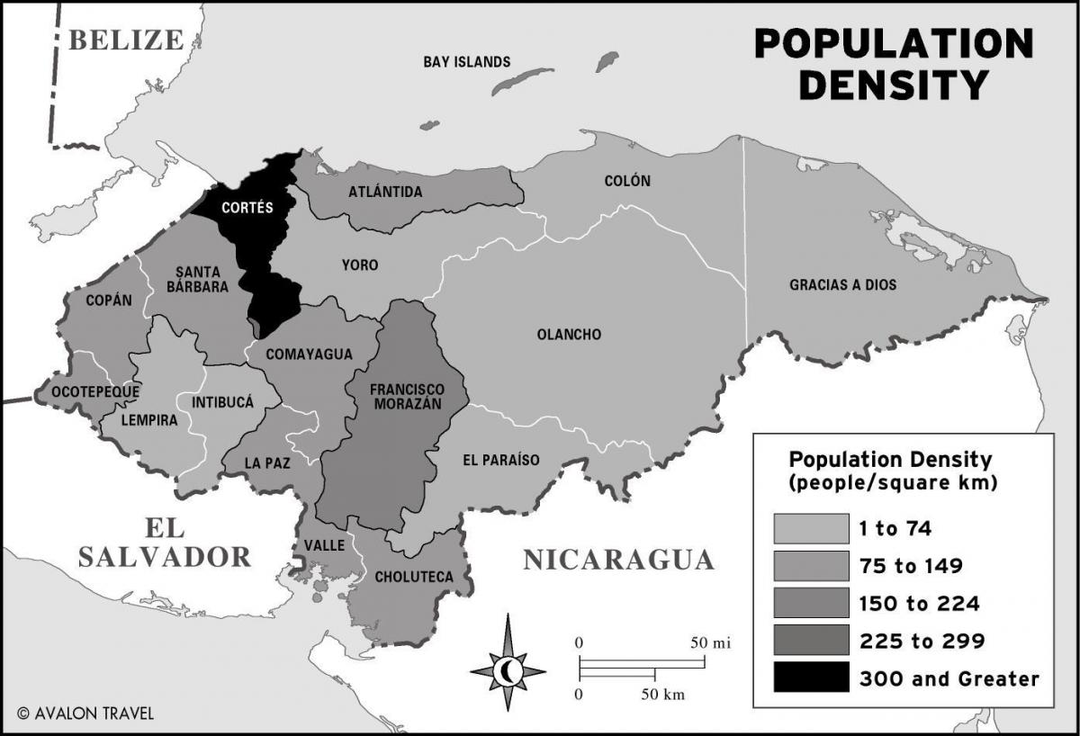 mappa di Honduras popolazione