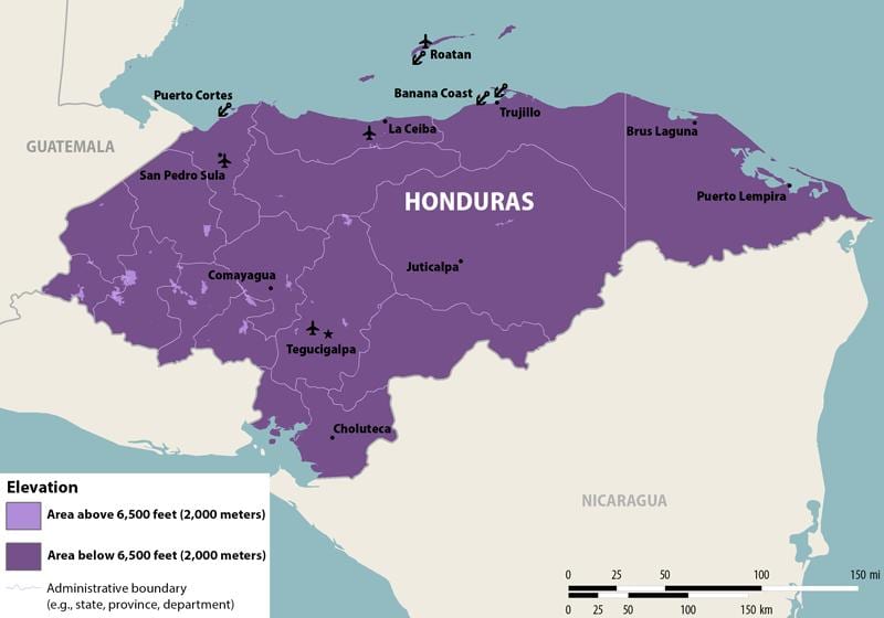 mappa di Honduras zika