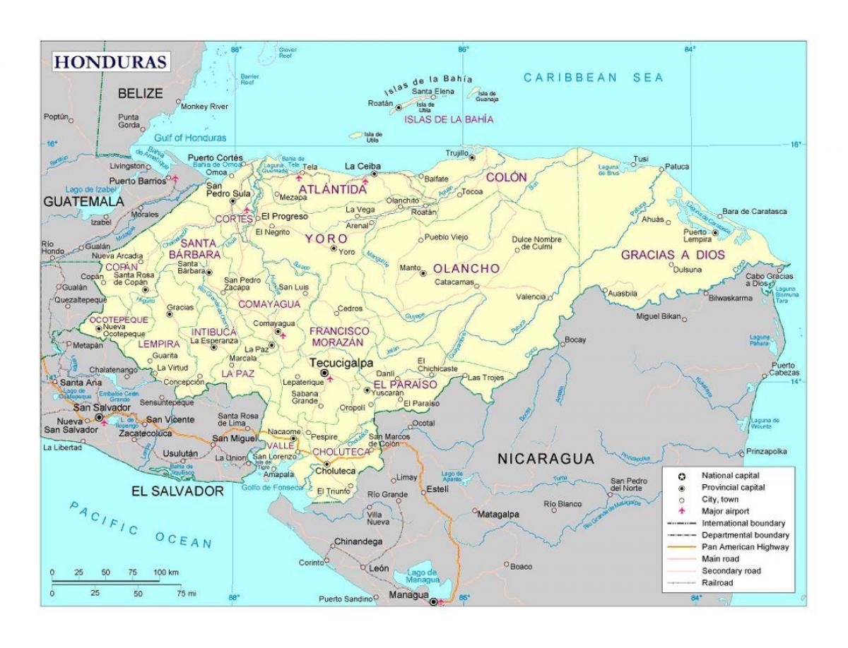 mappa dettagliata di Honduras