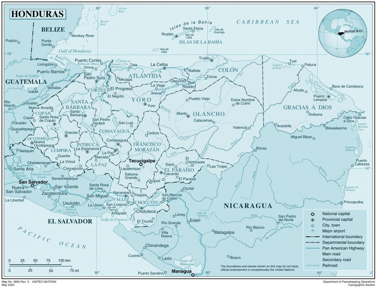 mappa di mappa fisica dell'Honduras