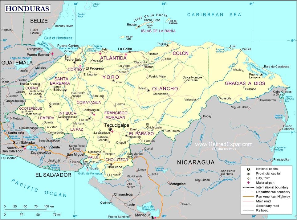 mappa di mappa politica dell'Honduras