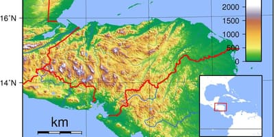 Mappa topografica dell'Honduras